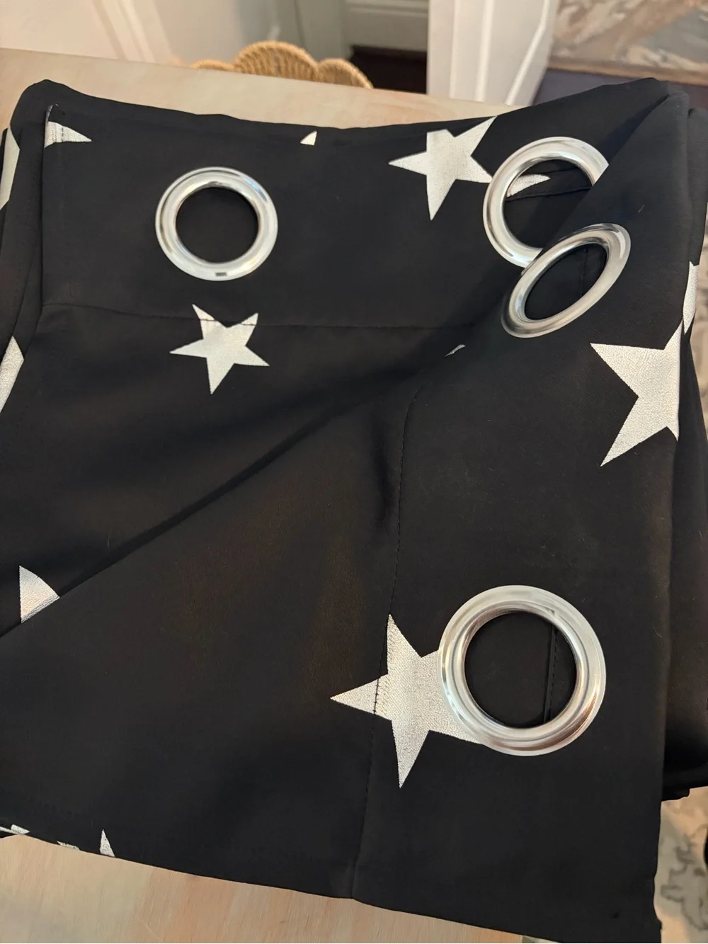 Set of 2 Black with Silver Star Night Sky Grommet Curtain Panels 96” length